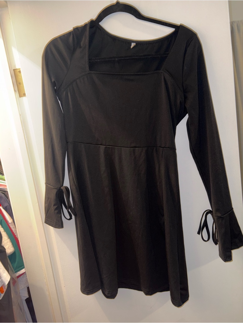 Amazon Black Long-Sleeve Square Neck Tie-Cuff A-Line Dress